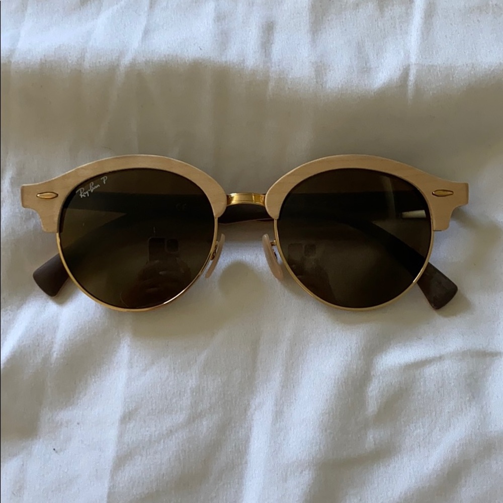 RAY BAN polarized wood-finished sunglasses